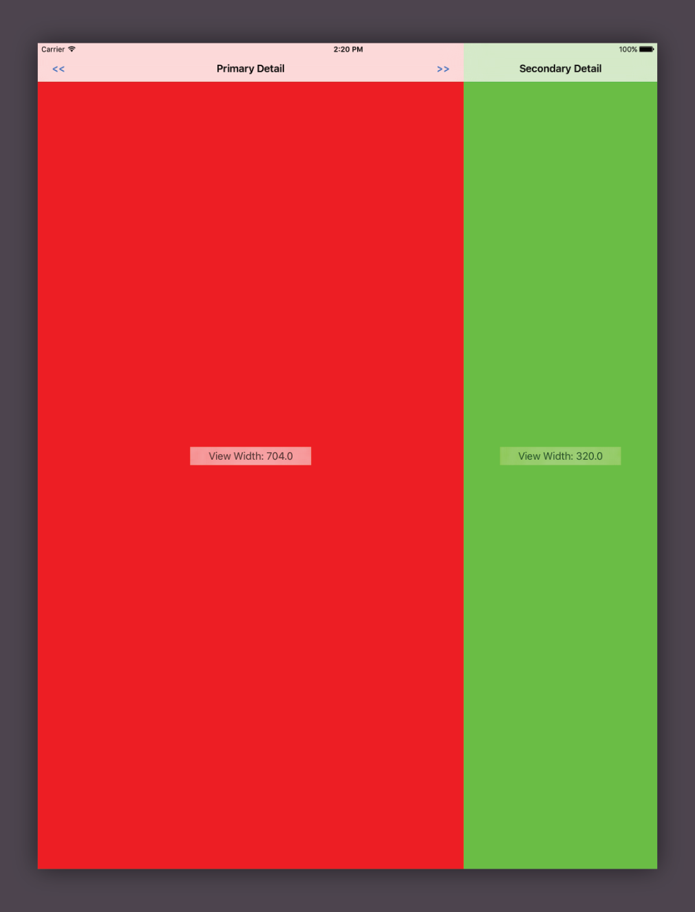 Portrait prototype of the three-pane layout