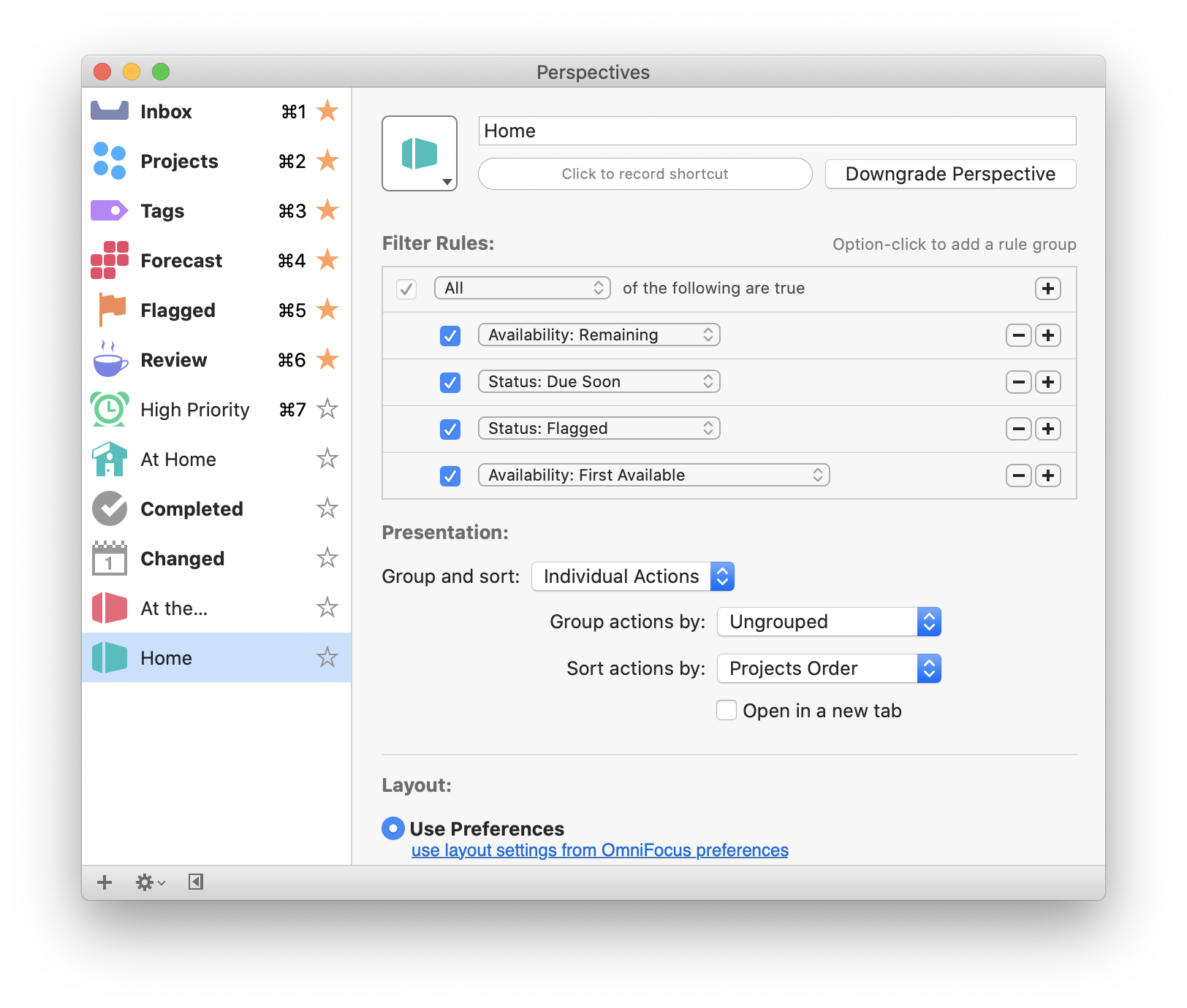 Perspective settings
