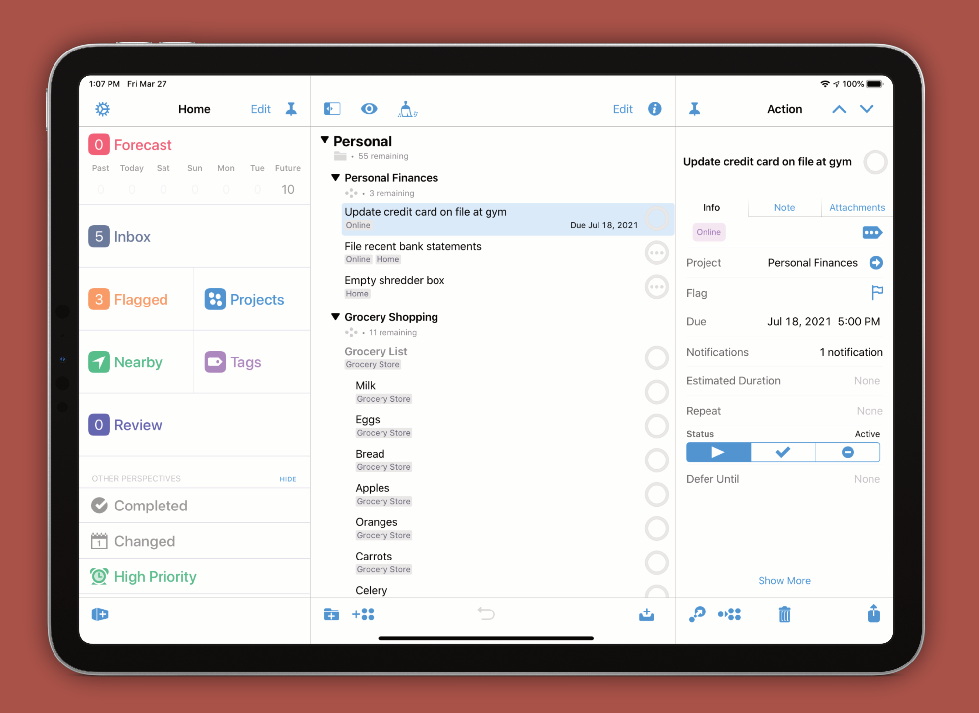 OmniFocus 3 for iPad with new three-pane layout