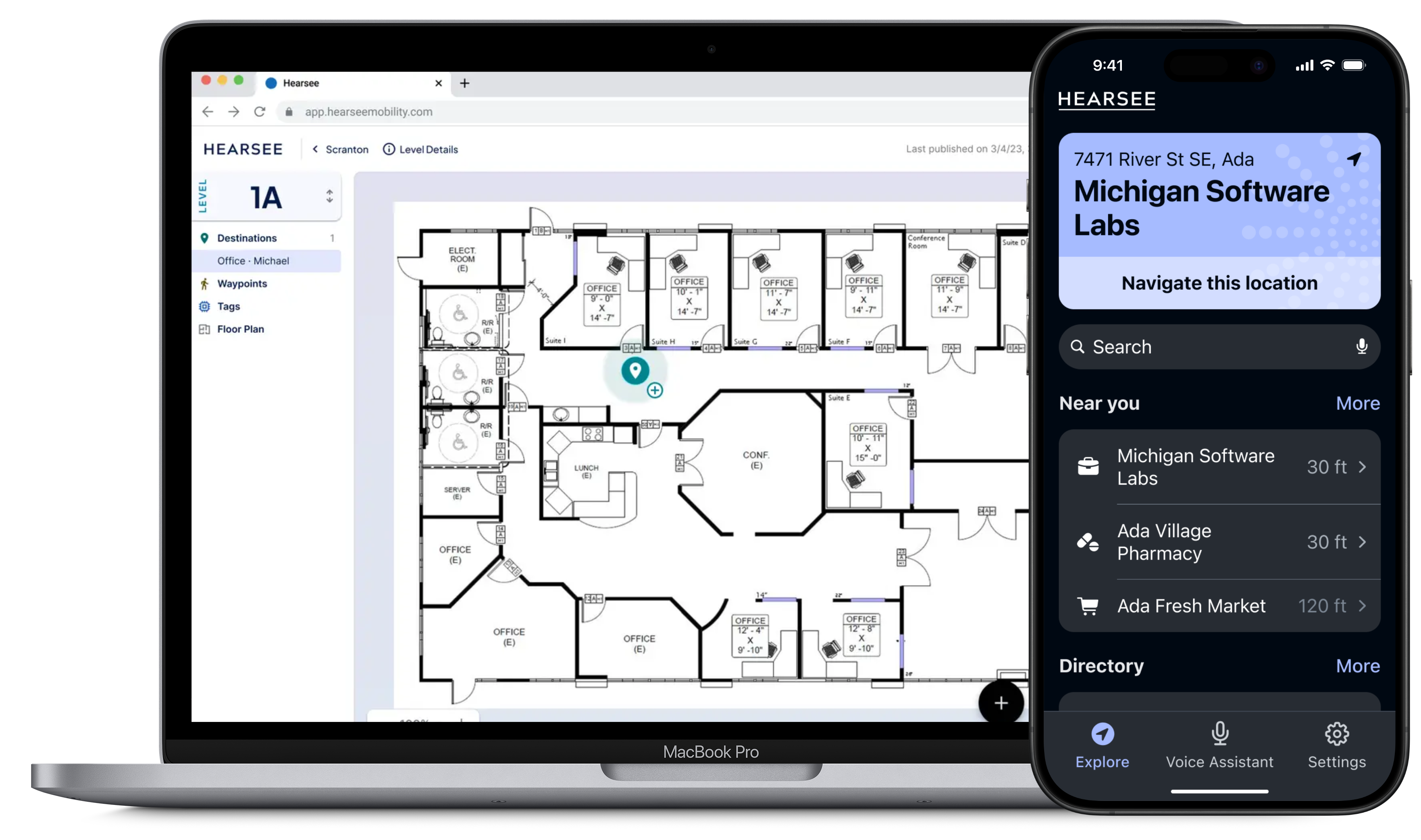 Hearsee web interface and mobile app