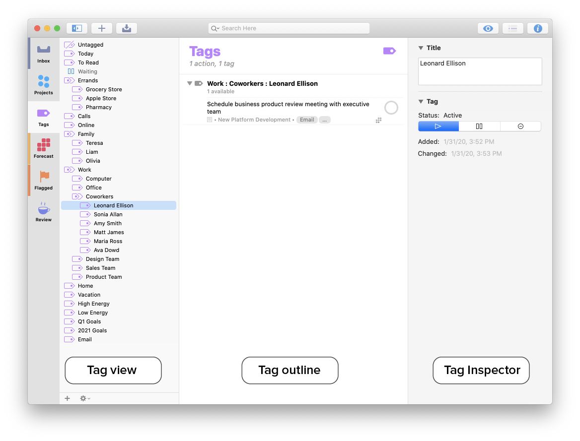 OmniFocus 3 tag views